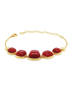 Ruby Colored Beryl 5 Stone Bracelet in Brass