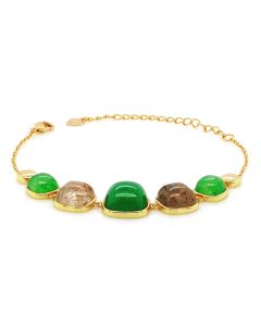 Green Beryl and Golden Rutile 5 Stone Bracelet in Brass