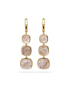 Golden Rutile 3 Stone Earring in Brass