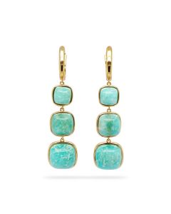 Amazonite 3 Stone Earring in Brass