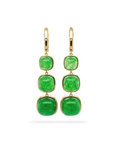 Green Beryl 3 Stone Earring in Brass