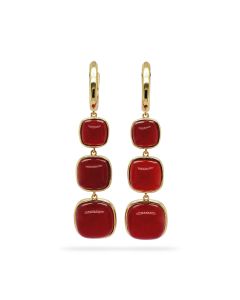 Ruby Colored Beryl 3 Stone Earring in Brass