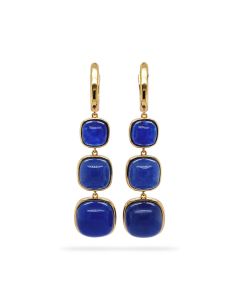 Sapphire Colored Beryl 3 Stone Earring in Brass