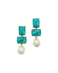 24 Cts Turquoise and Mother of Pearl Dangle Earring in Brass