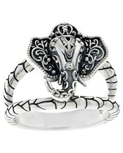Ethnic Ganesha Inspired Oxidized 925 Silver Ring with Elephant Head Design