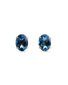 2.62 Cts London Blue Topaz Stud Earring in 10K Yellow Gold