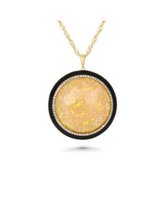 48.6 Cts White Opal and White Diamond Pendant in 14K Yellow Gold