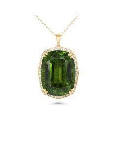 56.33 Cts Peridot and White Diamond Pendant in 18K Yellow Gold