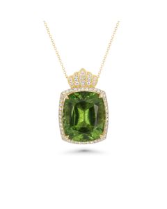 19.66 Cts Peridot and White Diamond Pendant in 18K Yellow Gold