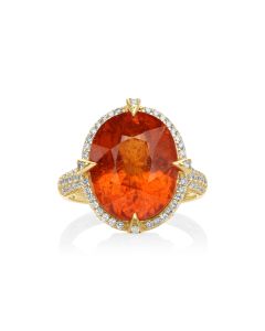 14.3 Cts Spessartite and White Diamond Ring in 18K Yellow Gold