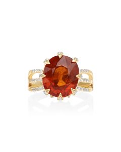 9.25 Cts Spessartite and White Diamond Ring in 18K Yellow Gold