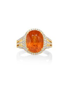 9.34 Cts Spessartite and White Diamond Ring in 14K Yellow Gold