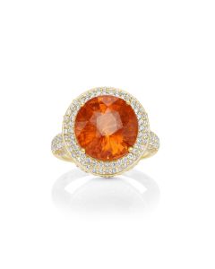 11.4 Cts Spessartite and White Diamond Ring in 14K Yellow Gold