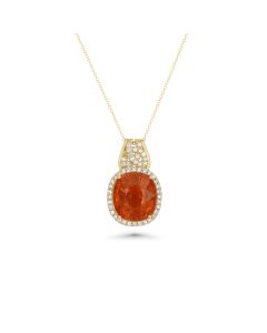 8.85 Cts Spessartite and White Diamond Pendant in 14K Yellow Gold