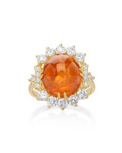 14.65 Cts Spessartite and White Diamond Ring in 14K Yellow Gold
