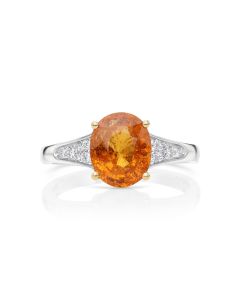 3.36 Cts Spessartite and White Diamond Ring in 14K Two Tone
