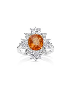 3.05 Cts Spessartite and White Diamond Ring in 14K Two Tone