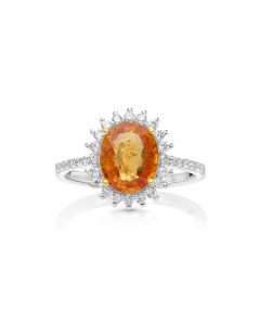 2.85 Cts Spessartite and White Diamond Ring in 14K Two Tone