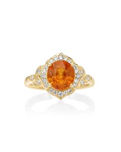 3.35 Cts Spessartite and White Diamond Ring in 14K Yellow Gold