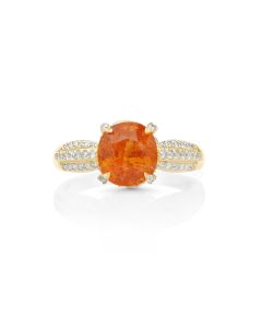 3.05 Cts Spessartite and White Diamond Ring in 14K Yellow Gold