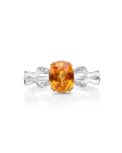 2.21 Cts Spessartite and White Diamond Ring in 14K Two Tone