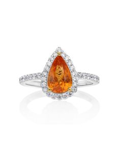 2.72 Cts Spessartite and White Diamond Ring in 14K Two Tone