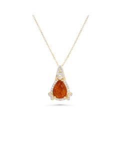 2.62 Cts Spessartite and White Diamond Pendant in 14K Yellow Gold