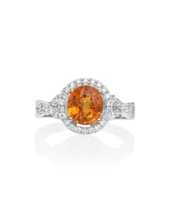 2.25 Cts Spessartite and White Diamond Ring in 14K Two Tone