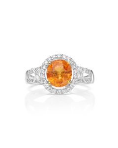 2.39 Cts Spessartite and White Diamond Ring in 14K Two Tone