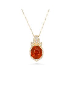 5.12 Cts Spessartite and White Diamond Pendant in 14K Yellow Gold