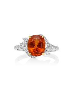 3.9 Cts Spessartite and White Diamond Ring in 14K Two Tone