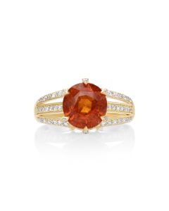 4.16 Cts Spessartite and White Diamond RIng in 14K Yellow Gold