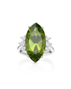 11.95 Cts Peridot and White Diamond Ring in 14K White Gold