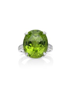15.88 Cts Peridot and White Diamond Ring in 14K White Gold