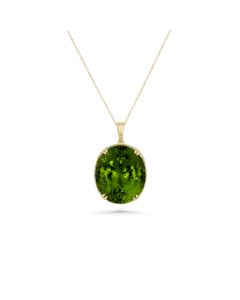 23.52 Cts Peridot and White Diamond Pendant in 14K Yellow Gold