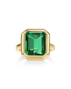 6.94 Cts Tsavorite Colored Doublet Quartz Ring in Brass