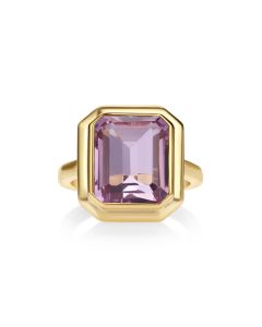 7.04 Cts Kunzite Colored Doublet Quartz Ring in Brass