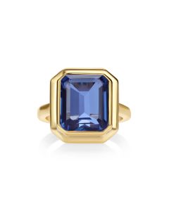 7.18 Cts Tanzanite Colored Doublet Quartz Ring in Brass