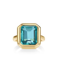 7.16 Cts Paraiba Blue Colored Doublet Quartz Ring in Brass