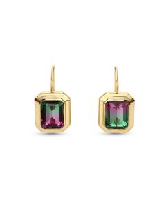 7.33 Cts Bi-Color Tourmaline Colored Doublet Quartz Earring in Brass