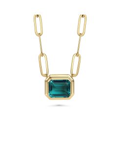 7.06 Cts Paraiba Blue Colored Doublet Quartz Necklace in Brass