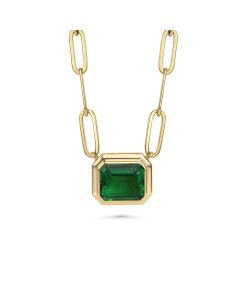 7.05 Cts Tsavorite Colored Doublet Quartz Necklace in Brass