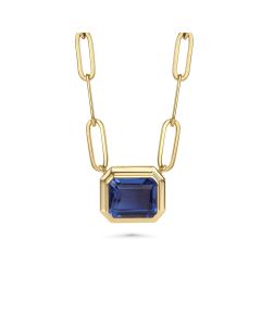 7.07 Cts Tanzanite Colored Doublet Quartz Necklace in Brass