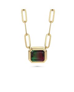 7.25 Cts Bi-Color Tourmaline Colored Doublet Quartz Necklace in Brass