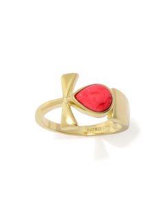 1.05 Cts Red Coral Egyptian Ankh Cross Ring in 18K Gold Plated 925 Silver