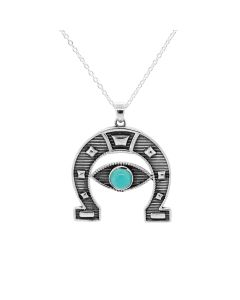 1.00 Cts Turquoise Evil Eye with Lucky Horseshoe Pendant in 925