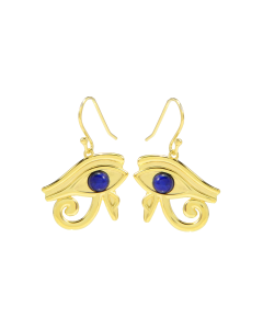 1.30 Cts Lapis Lazuli Egyptian Eye of Horus Drop Earring in 18K Gold Plated 925 Silver