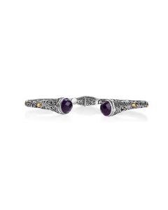 1.30 Cts Amethyst Cuff Bracelet in Two Tone 925 Silver
