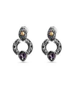 1.00 Cts Amethyst Door Knocker Earring in Two Tone 925 Silver
