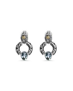 1.00 Cts Blue Topaz Door Knocker Earring in Two Tone 925 Silver